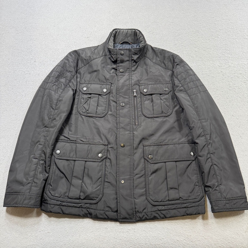 BOSS Hugo Boss Bomber Jacket Men's 2XL Dark Gray Quilted Multi Pocket Outerwear